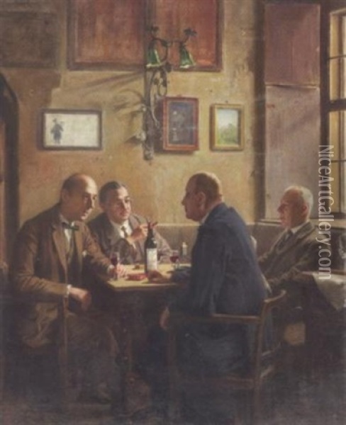 Weimarer Herren In Angeregtem Gesprach Oil Painting - Josef Rolletschek