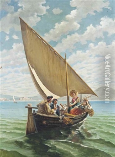 Sailing In The Bay Of Naples Oil Painting - Pietro Gabrini