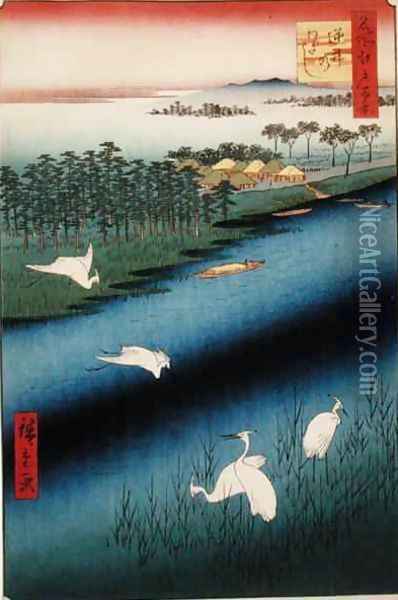 Sakasai Ferry plate 67 from the series One Hundred Famous Views of Edo Edo Period Ansei Era Oil Painting - Utagawa or Ando Hiroshige