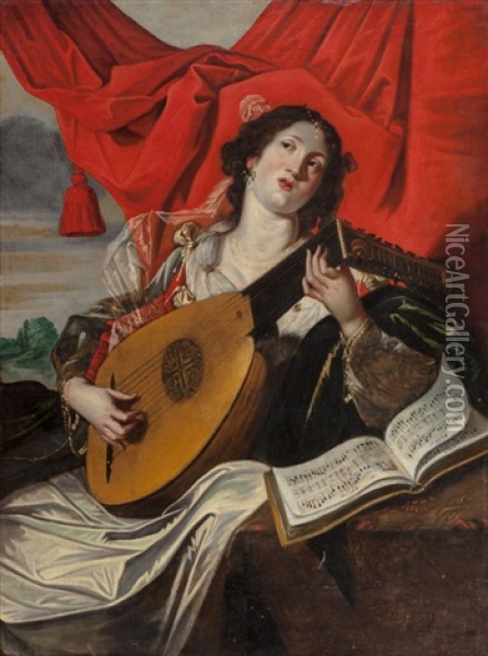 Woman With A Lute Oil Painting - Abraham Janssens