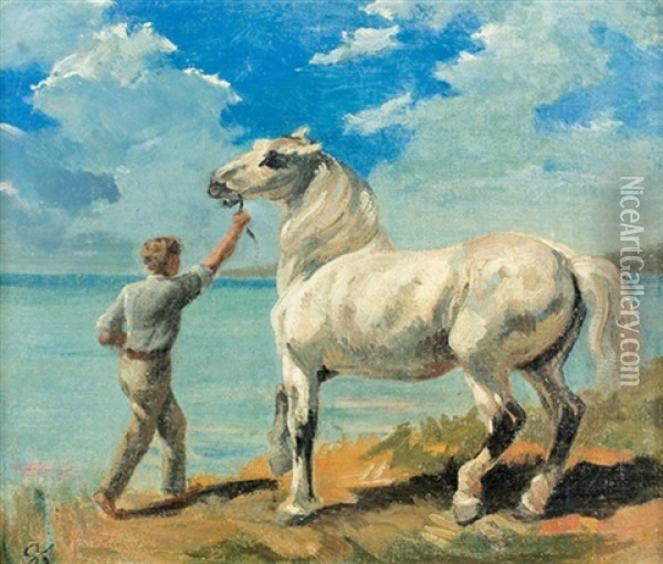 Junger Mann Mit Schimmel An Der Meereskuste Oil Painting - Johann Rudolf Koller