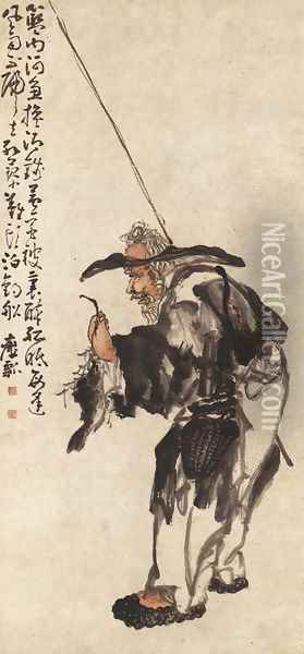 Old Fisherman Oil Painting - Huang Shen