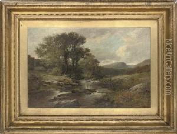 Fly-fishing On The Llanbedr, North Wales Oil Painting - John Bates Noel