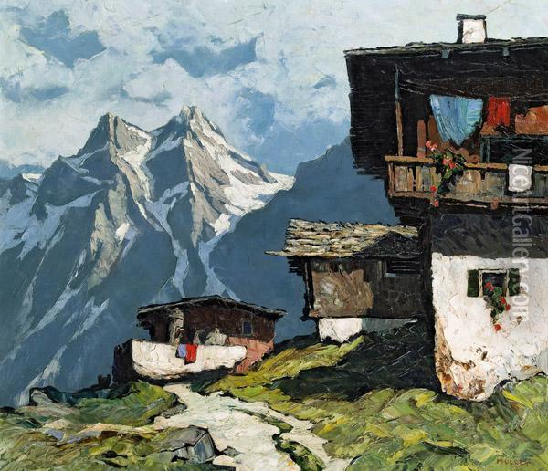Berghof In Der Sonne Oil Painting - Oskar Mulley