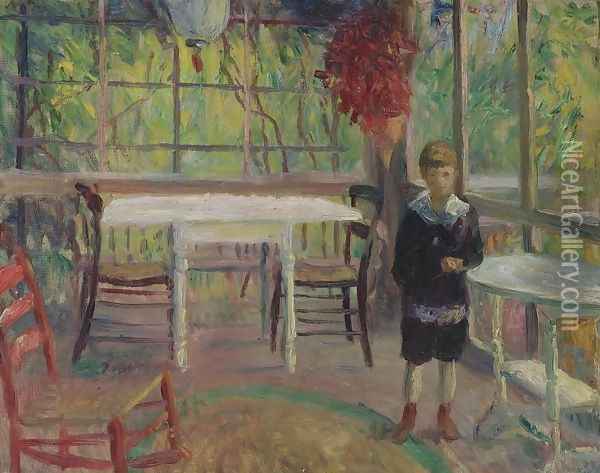 Ira on the Breakfast Porch at Bellport Oil Painting - William Glackens