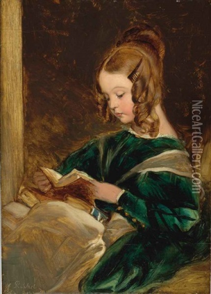 Rachel (lady Rachel Russell) In A Green Dress, Reading A Book (study) Oil Painting - Sir Edwin Henry Landseer