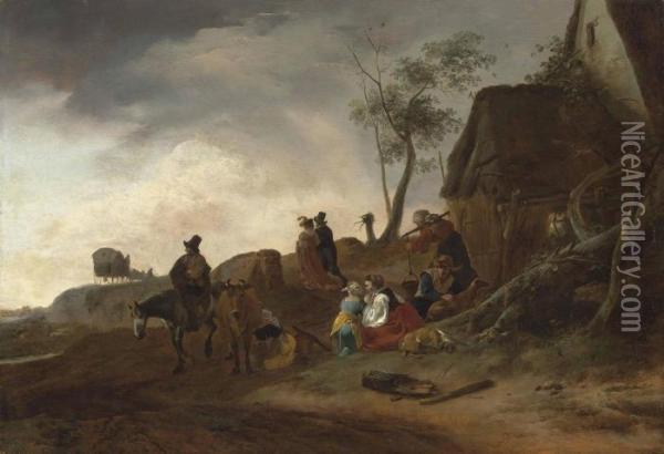 A Wooded Landscape Oil Painting - Pieter Wouwermans or Wouwerman