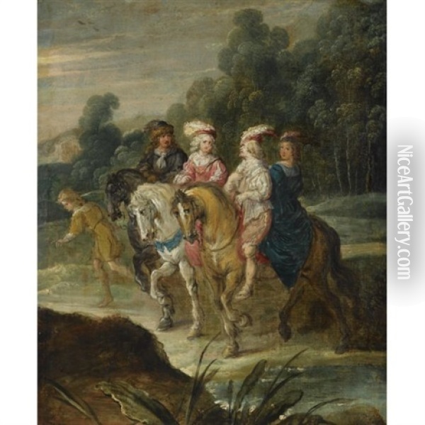An Elegant Company On Horseback Oil Painting - Hans Jordaens III