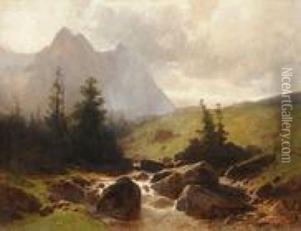 Das Wetterhorn Von Der Rosenlaui Aus Oil Painting - Gustave Castan