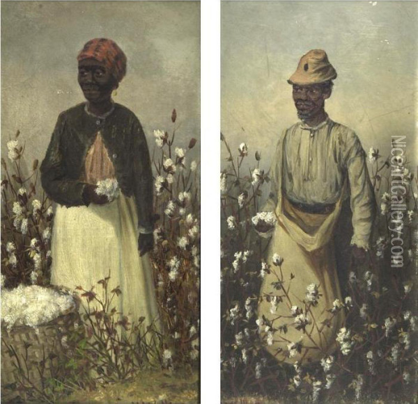 Picking Cotton: A Pair Of Paintings Oil Painting - William Aiken Walker