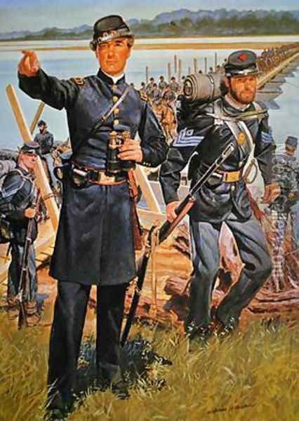 Federal Uniforms of 1863 Engineer Officer and Infantry Sergeant Oil Painting - H.C. McBarron