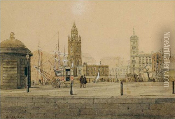 A Group Of Watercolours Of 
Liverpool, Including Hanover Street, James Street, Thithebarn Street, 
Whitechapel And Charles Strret, Georges Dock, School Lane Showing Church
 Lane And Cumberland Street Oil Painting - William Gawin Herdman