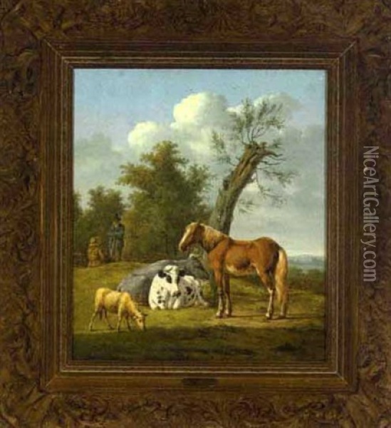 Grazing In A Summer Landscape Oil Painting - Anthony Oberman