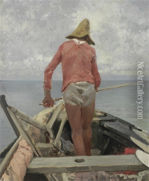 Study Of A Fisherman Oil Painting - Vincenzo Caprile