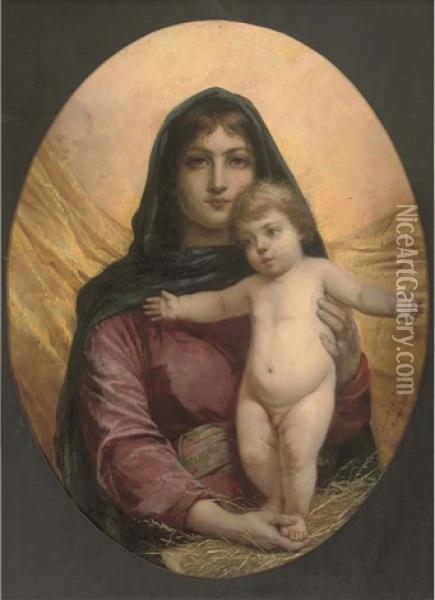 The Madonna And Child Oil Painting - Elisabeth Anna Maria Jerichau-Baumann