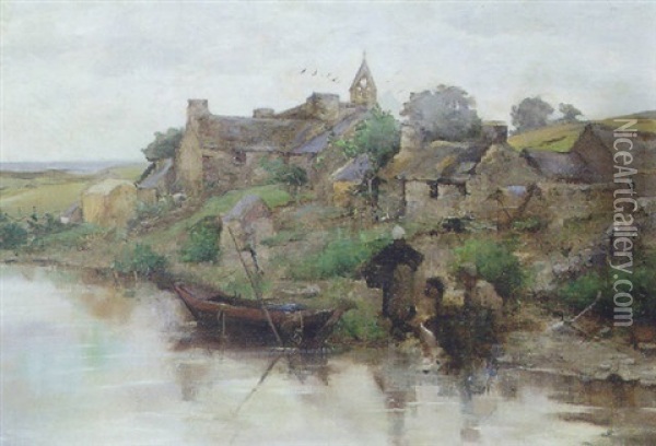 Fransk Flodlandskab Oil Painting - Jules Alexis Muenier