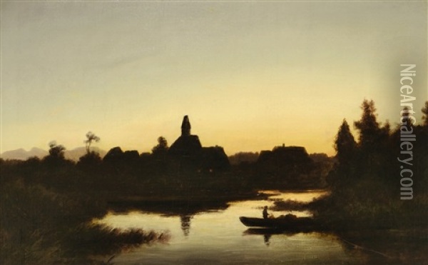 Abendstimmung Am Fluss Oil Painting - Anton Zwengauer the Elder