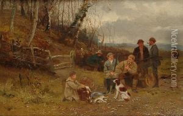 A Midday Break; A Rest By The Gate Oil Painting - Alfred Banner