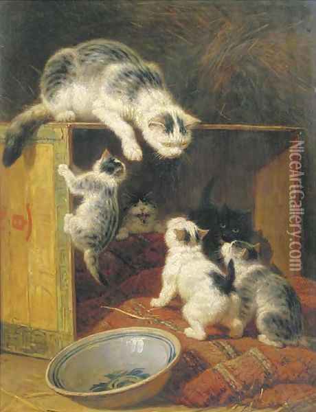Rebellious kittens Oil Painting - Henriette Ronner-Knip