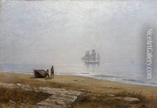 Coastal Scene With A Passing Ship Oil Painting - Lev Felixovich Lagorio
