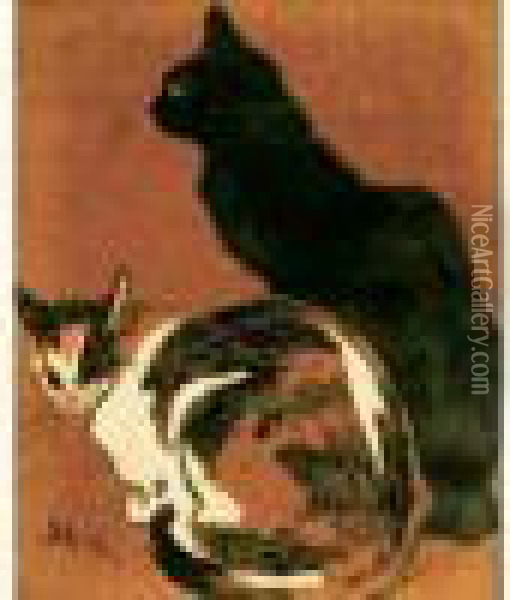 Chat Noir, Chat Roux Oil Painting - Theophile Alexandre Steinlen