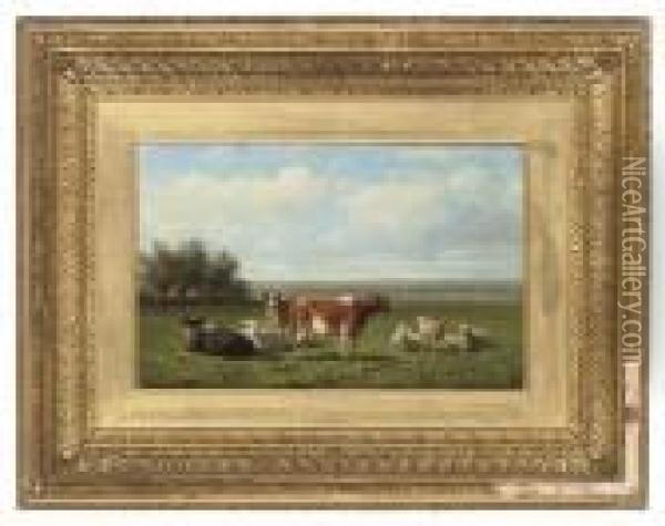 Cattle And Sheep In A Field Oil Painting - Anthonie Jacobus Van Wyngaerts