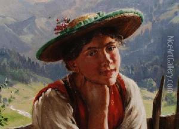 Junges Madchen In Tracht Im Gebirge Oil Painting - Emil Rau