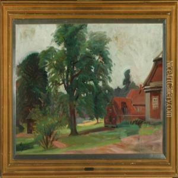 Landscape With Houses Oil Painting - Knud Sinding