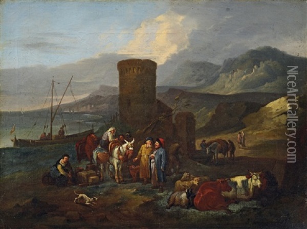 Kustenlandschaft Mit Turm Oil Painting - Jan-Peter van Bredael the Younger