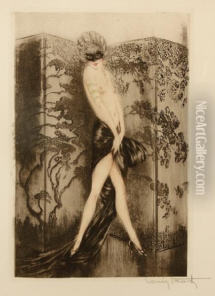 Masked Oil Painting - Louis Icart