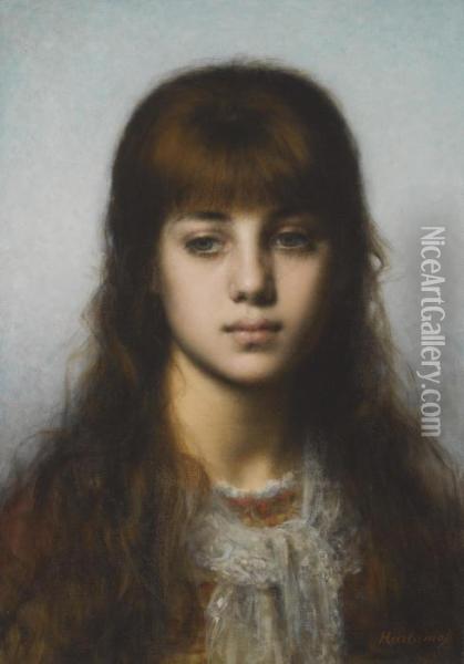 Study Of A Girl Oil Painting - Alexei Alexeivich Harlamoff