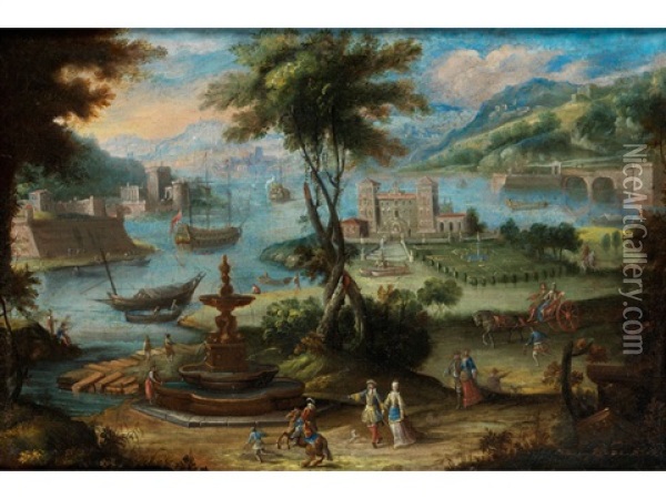 Barocke Fantasielandschaft Mit Figurenstaffage Oil Painting - Orazio Grevenbroeck
