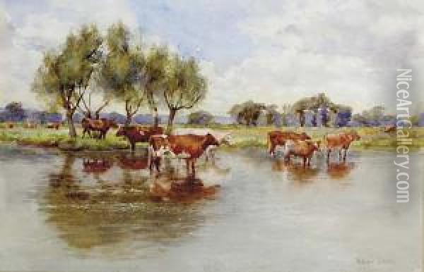 Cattle Watering Oil Painting - Adrian Scott Stokes