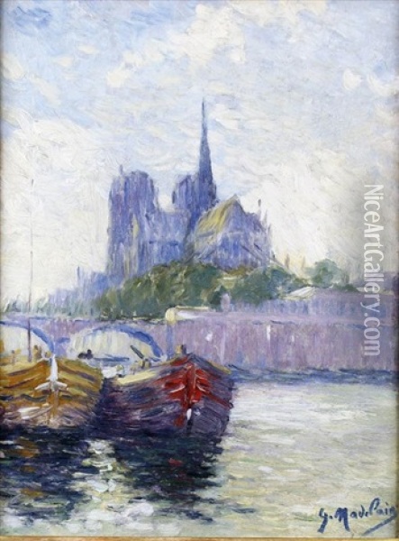 Paris, La Seine Et Le Chevet De Notre-dame Oil Painting - Gustave Madelain