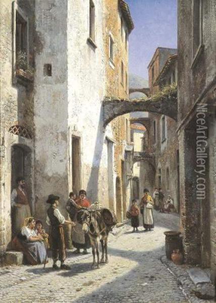 Vue De La Via Costa A San Remo, Bords De La Mediterranee (1885) Oil Painting - Jacques Carabain