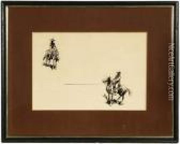 Two Cowboys On Horseback Oil Painting - John Edward Borein