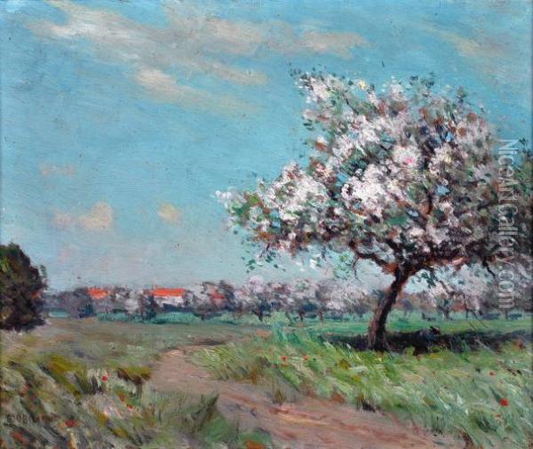  figure And Apple Blossom, Normandy  Oil Painting - Edward Officer