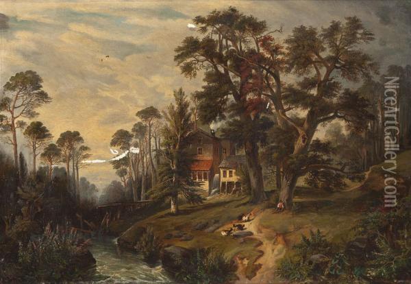 Sommerliche Landschaft Mit Wassermuhle Oil Painting - Francois Joseph I Pfeiffer
