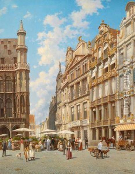 Motiv Vom Grandeplace In Brussel Oil Painting - Jacques Carabain