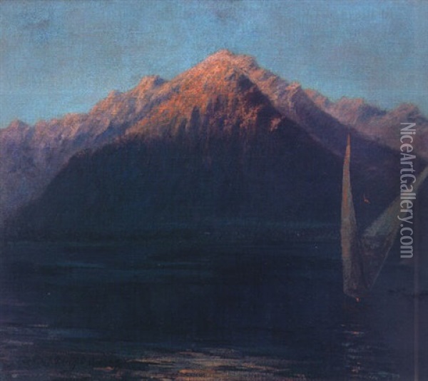 Sunset Over Lake Leman Oil Painting - Prince Abdul Mejid