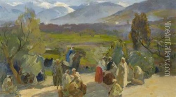 Rastende Berber Vor Dem Atlasgebirge Oil Painting - Elie Anatole Pavil