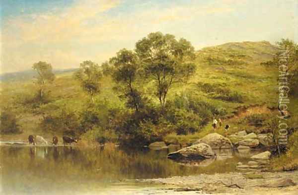 A quiet pool on the river Llugy, near Capel Curig Oil Painting - Benjamin Williams Leader