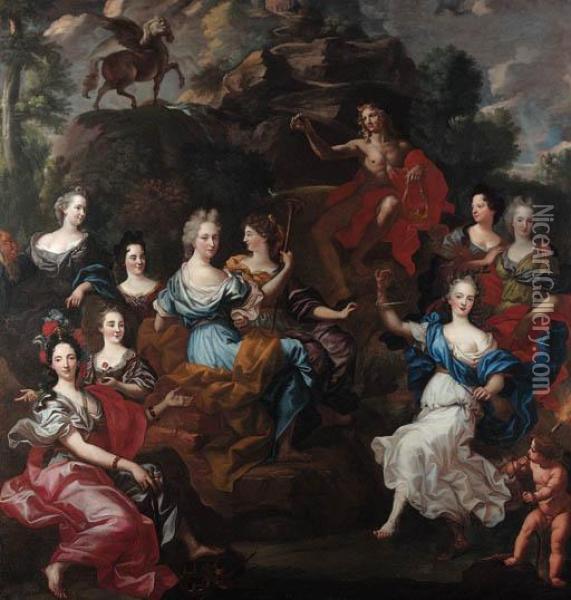 Apollo And The Nine Muses Oil Painting - Jacob van Loo