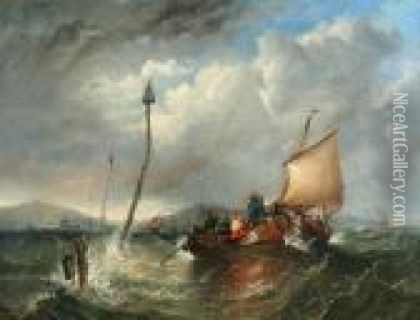Fishing Boats Off The Coast Oil Painting - George Chambers