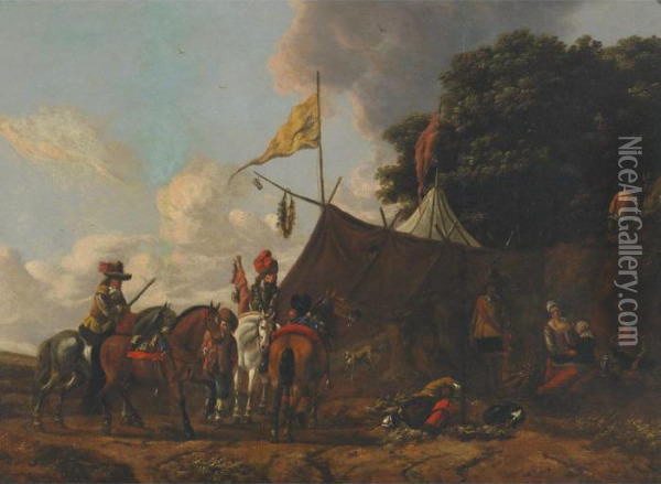 Hunters Resting At An Encampment Oil Painting - Pieter Wouwermans or Wouwerman