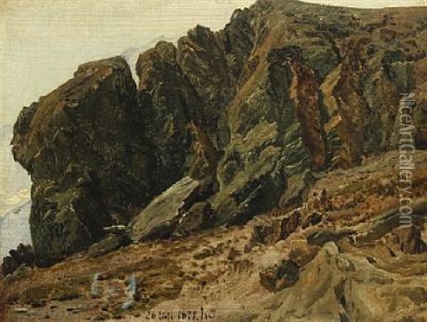 A Rocky Landscape From Rosenlaui In Switzerland Oil Painting - Janus la Cour