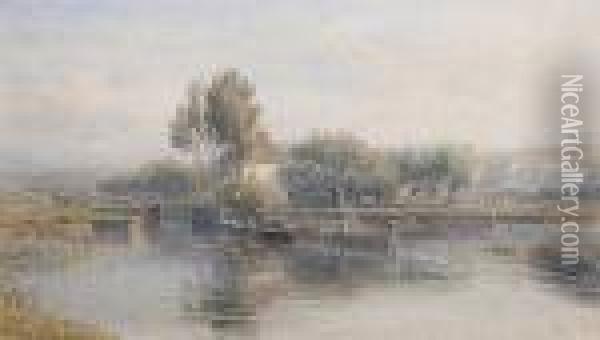 Boat By A Lock Oil Painting - George Arthur Fripp