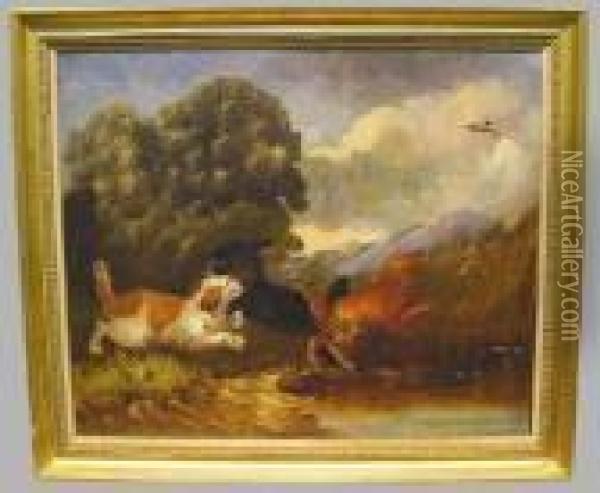 Setters Putting Up Duck Oil Painting - George Armfield
