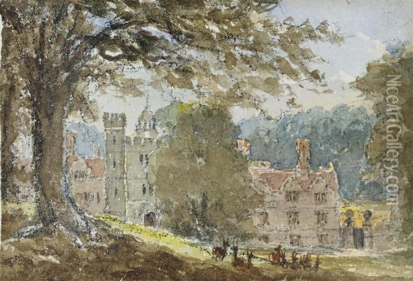 Deer In The Park Before Knole House, Sevenoaks, Kent Oil Painting - David I Cox