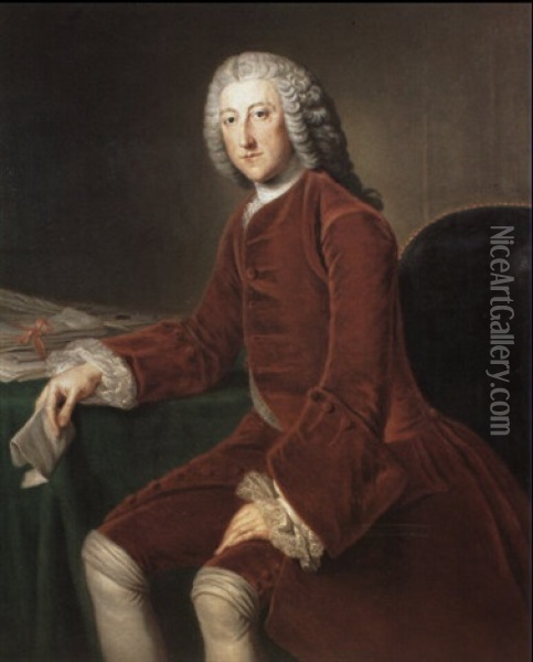 Portrait Of William Pitt Seated At His Desk Oil Painting - William Hoare
